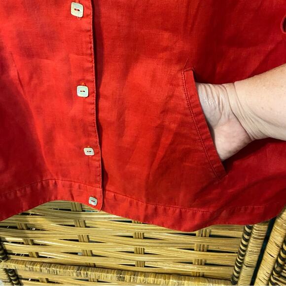 Putumayo Vibrant Red Button-Down Shirt large shacket 100% linen jacket layer - Picture 8 of 9